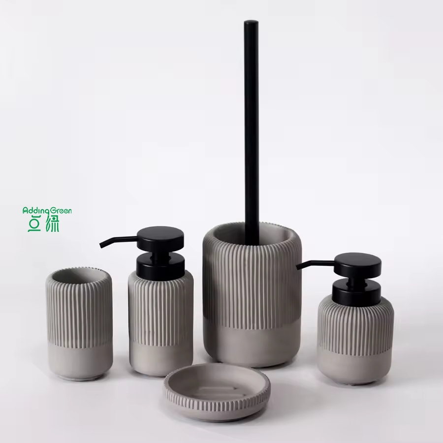 Hot selling Eco-Friendly 5 pieces one set grey concrete bathroom accessories set