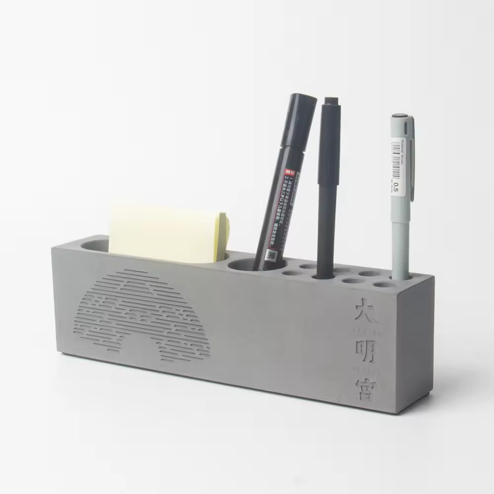 Office stationery concrete phone stand business card holder for desk pen holder box eco- friendly organizer box pen stand holder