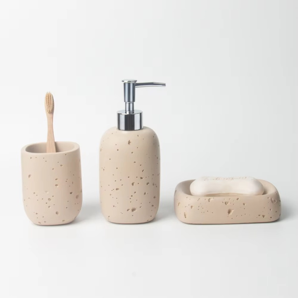 Beige Soap dispenser, tumbler and soap dish 3 pieces bathroom accessories sets#travertine #BATHROOM Soap Dishes #bathroom accessoires