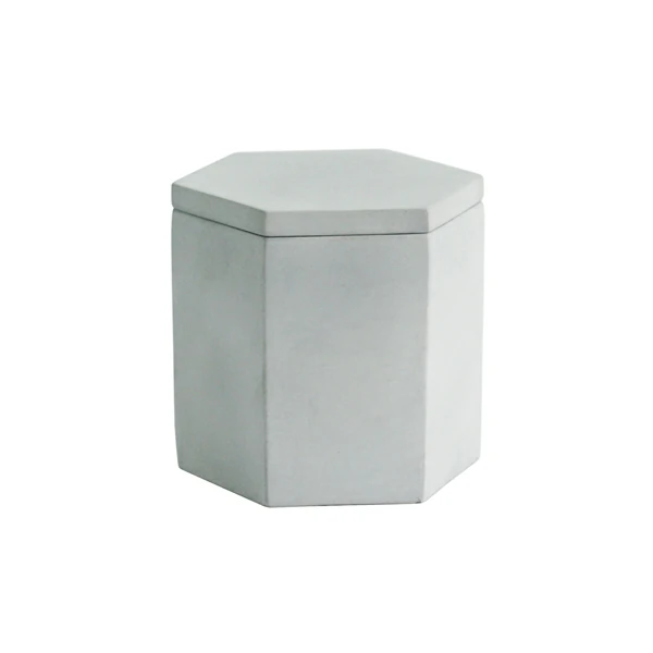 Hexagon cement/concrete wax candle jar with lid