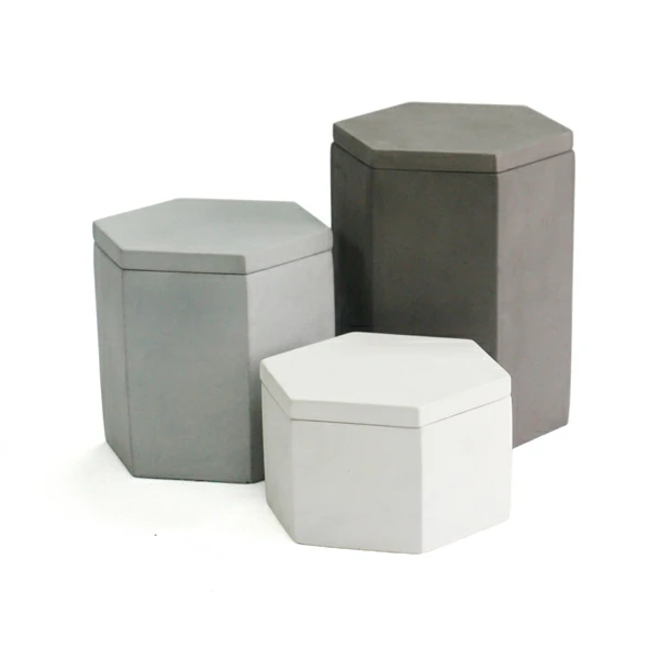 Hexagon cement/concrete wax candle jar with lid