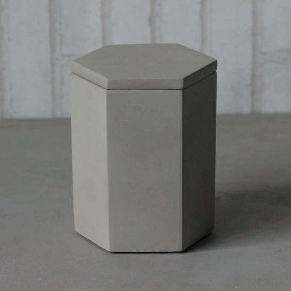 Hexagon cement/concrete wax candle jar with lid