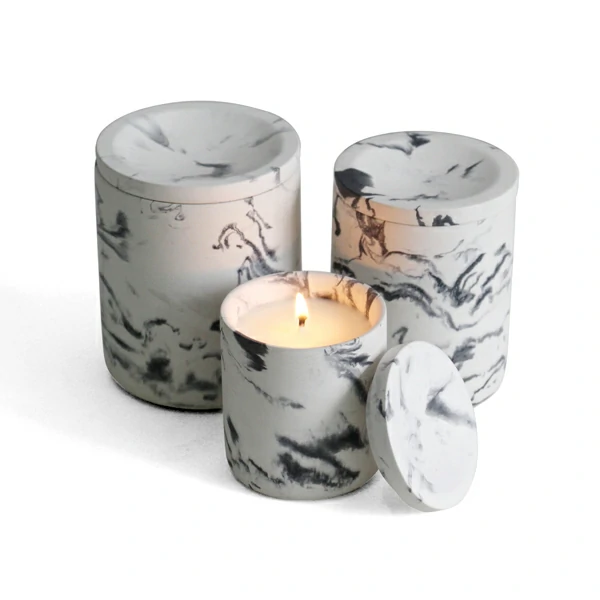 Custom logo and shape support cement/concrete marble effect luxury cylinder wax candle jar with lid