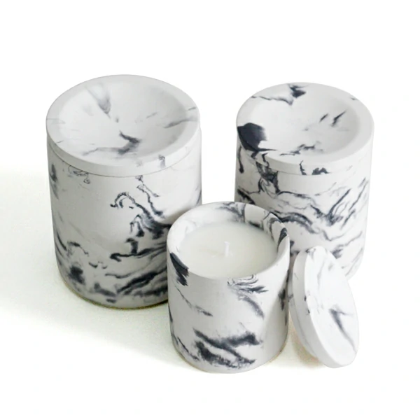 Custom logo and shape support cement/concrete marble effect luxury cylinder wax candle jar with lid