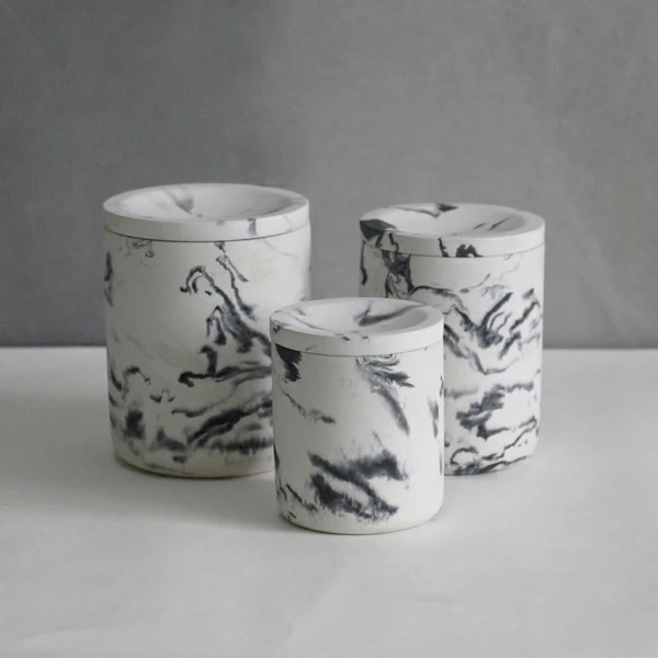 Custom logo and shape support cement/concrete marble effect luxury cylinder wax candle jar with lid