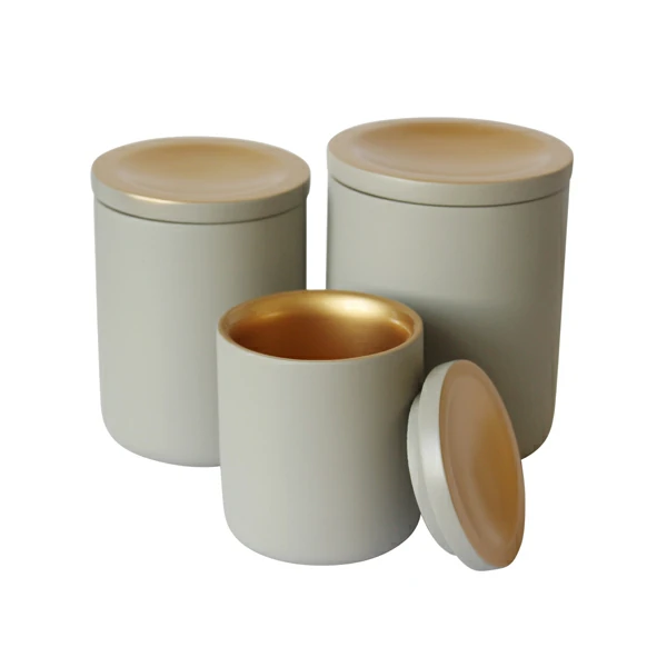 Custom logo and shape support cement/concrete marble effect luxury cylinder wax candle jar with lid