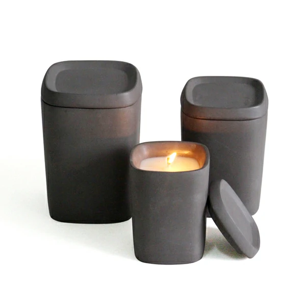 Custom logo and shape support  eco-freinedly cement/concrete wax squre candle jar with lid