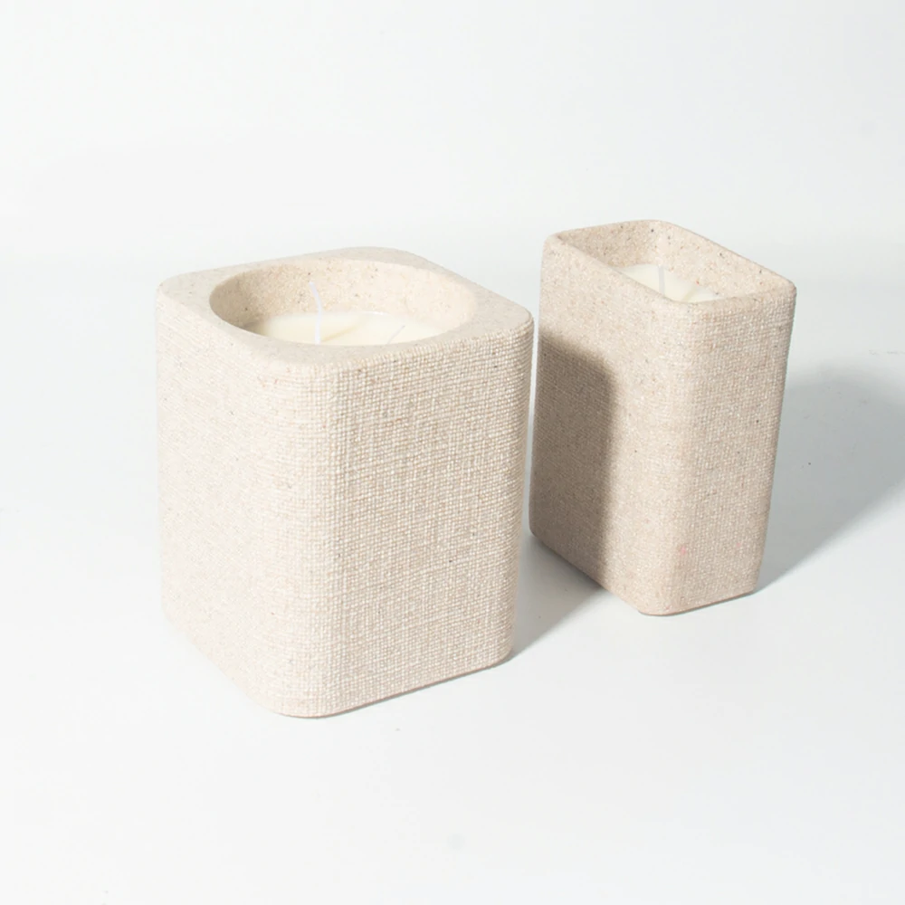 Wholesale Embossed Nonwovens Custom Matte Candle Vessels Empty Cement Candle Container Colorful Small Sandstone Concrete Candle Jar