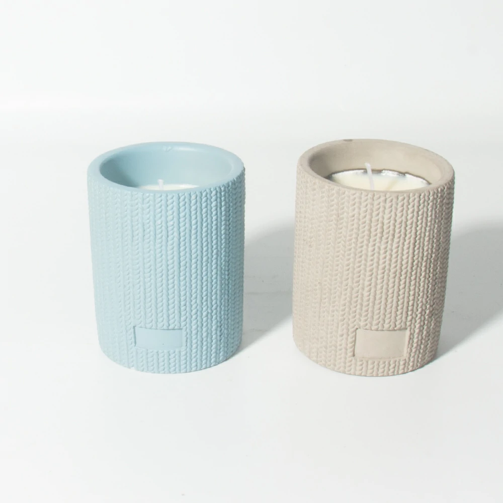 New Style Custom Frosted Round Knit Type Candle Jar Nordic Concrete Cement Candle Jar for Scent Candle Making