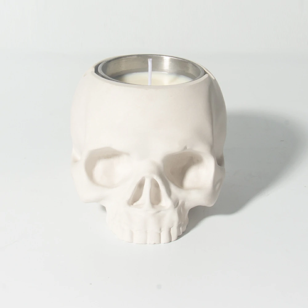 Cement Concrete Stone Design Skull Shape Candle Jar For Candle Making Wholesale Custom Empty Nordic Concrete Frosted Candle Jars