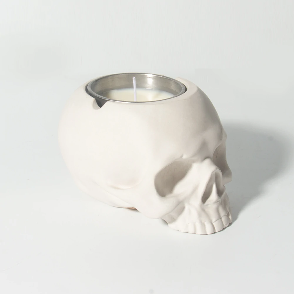 Cement Concrete Stone Design Skull Shape Candle Jar For Candle Making Wholesale Custom Empty Nordic Concrete Frosted Candle Jars