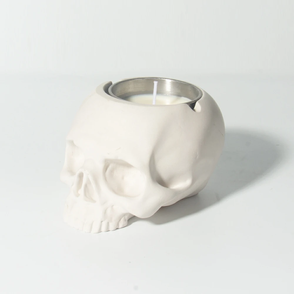 Cement Concrete Stone Design Skull Shape Candle Jar For Candle Making Wholesale Custom Empty Nordic Concrete Frosted Candle Jars