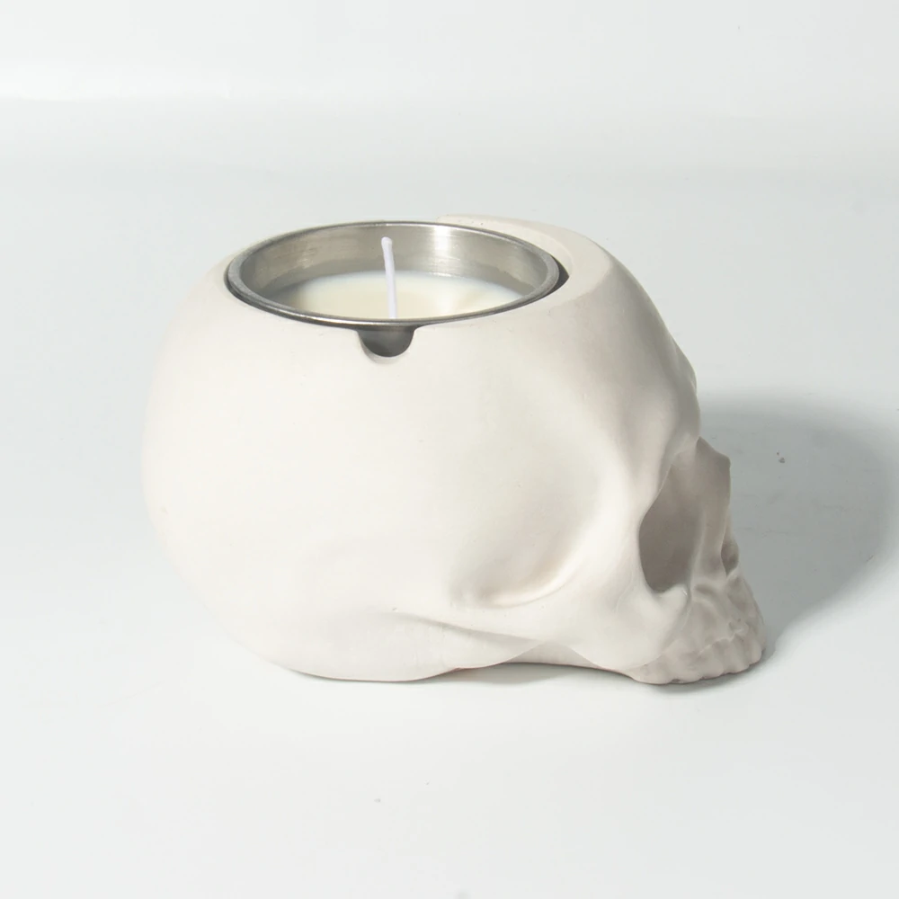 Cement Concrete Stone Design Skull Shape Candle Jar For Candle Making Wholesale Custom Empty Nordic Concrete Frosted Candle Jars