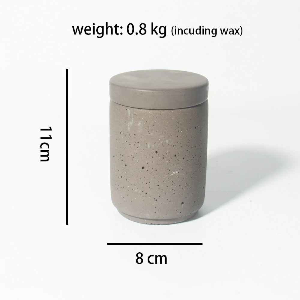 New Design Round Bottom Light Grey Large Empty Cement Concrete Candle Container Jar with Lid