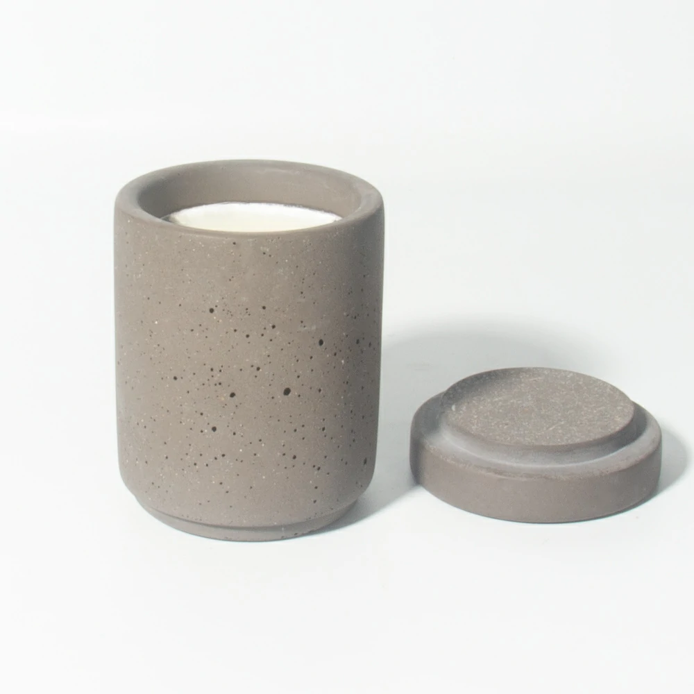 New Design Round Bottom Light Grey Large Empty Cement Concrete Candle Container Jar with Lid