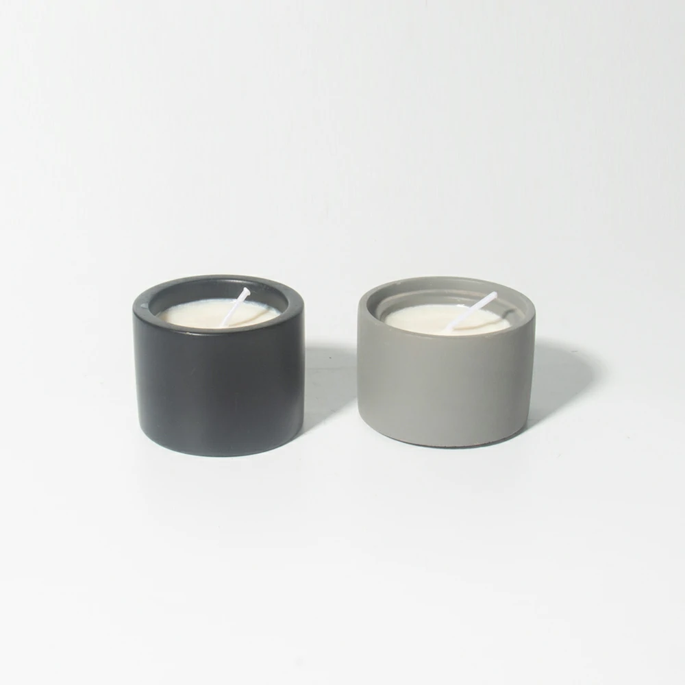 Eco-friendly Round Shape Mini Cement Candle Container Black Concrete Candle Jar