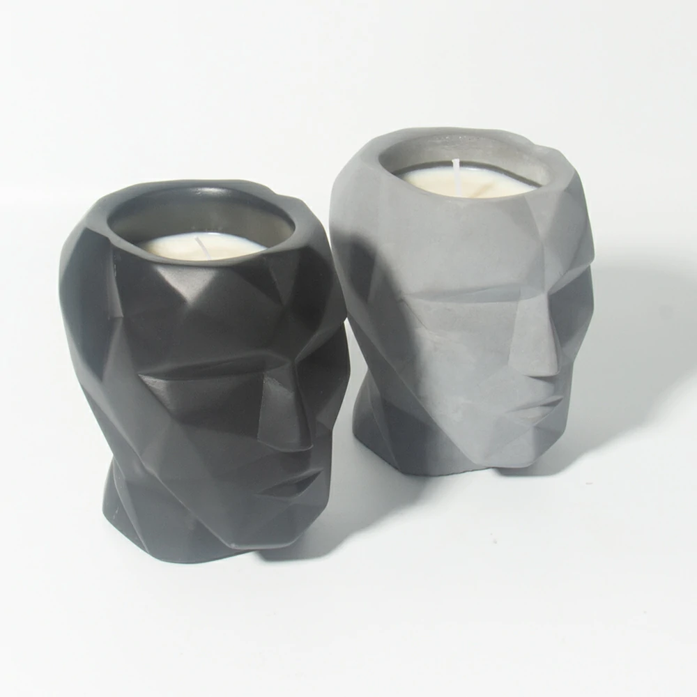 Black Luxury Candle Holders Colored Huamn Face David Wholesale Empty Round Bottom Custom Frosted Concrete/Cement Candle Jar