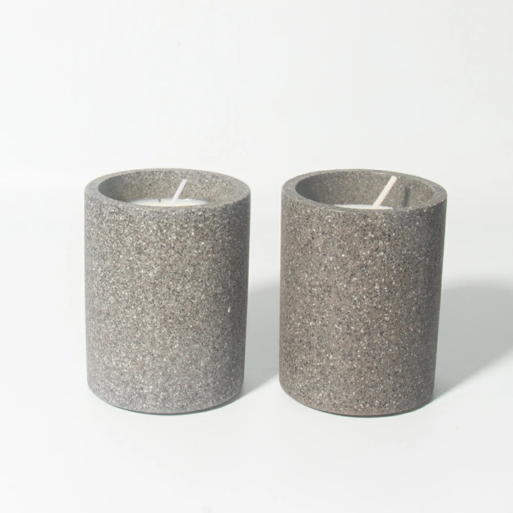 Wholesale Home Decoration Luxury Cylinder Matte Concrete Candle Jar Custom Cement Candle Vessel/container