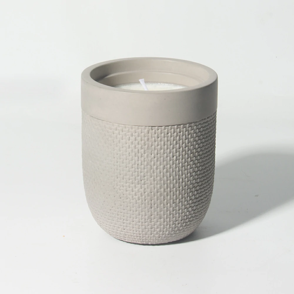  Wholesale Empty unique woven pattern surface texture candle jar home decor concrete candle holder for scented candles making