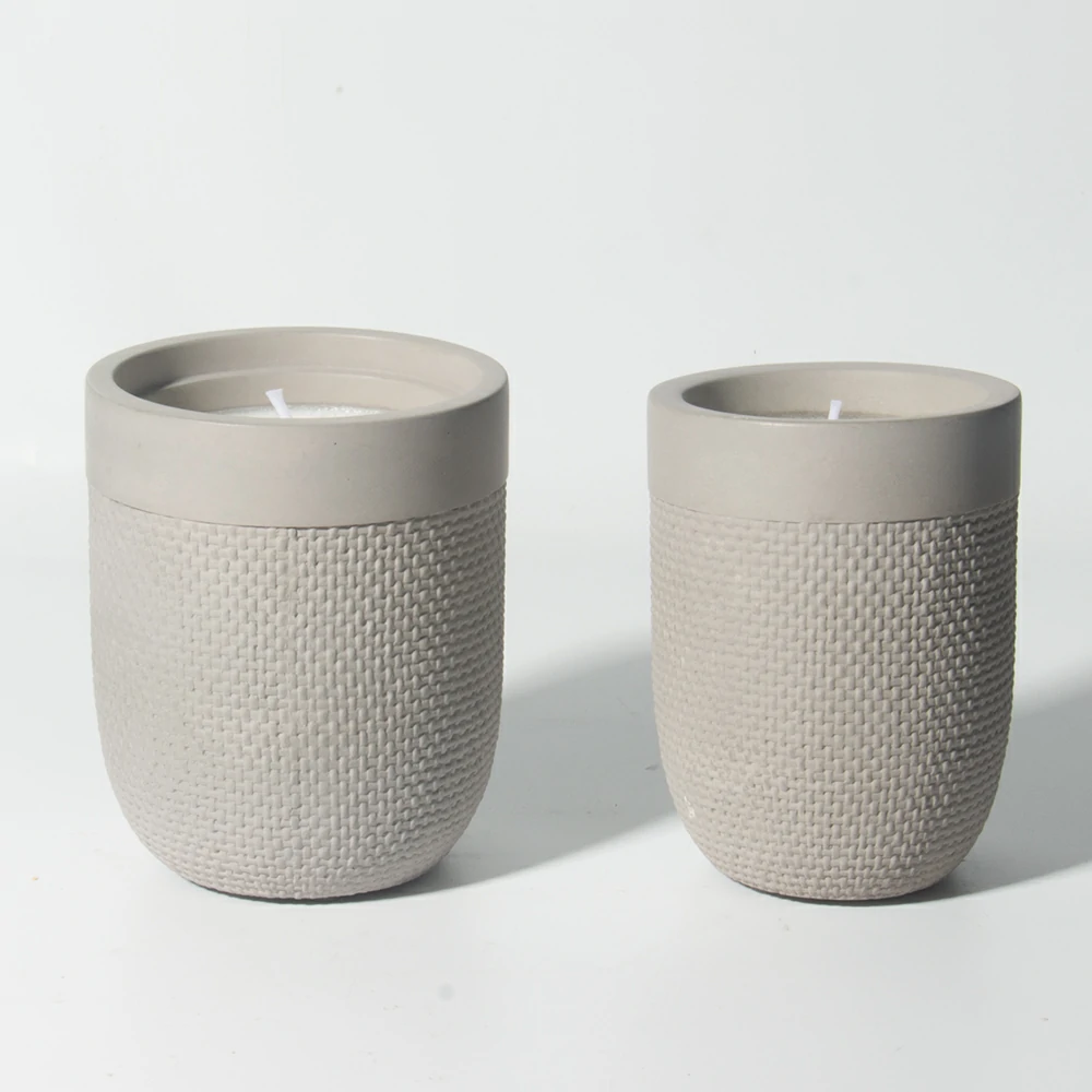  Wholesale Empty unique woven pattern surface texture candle jar home decor concrete candle holder for scented candles making