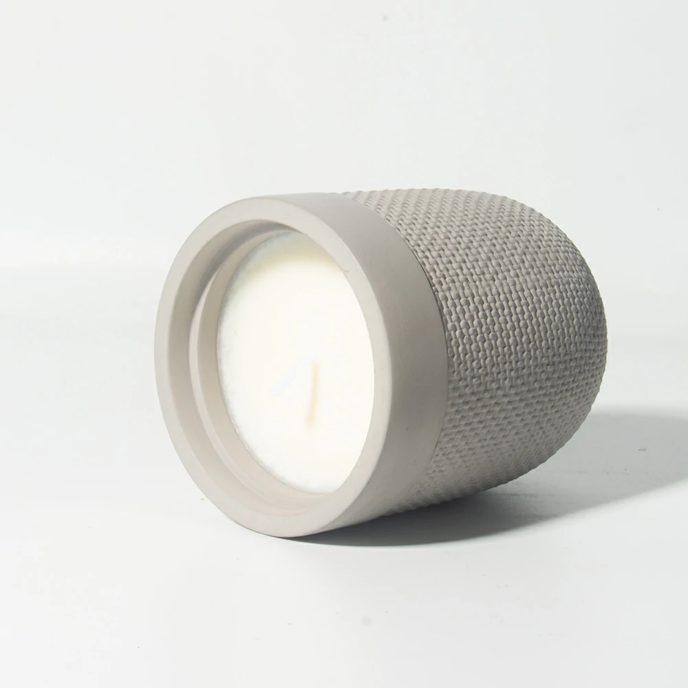  Wholesale Empty unique woven pattern surface texture candle jar home decor concrete candle holder for scented candles making