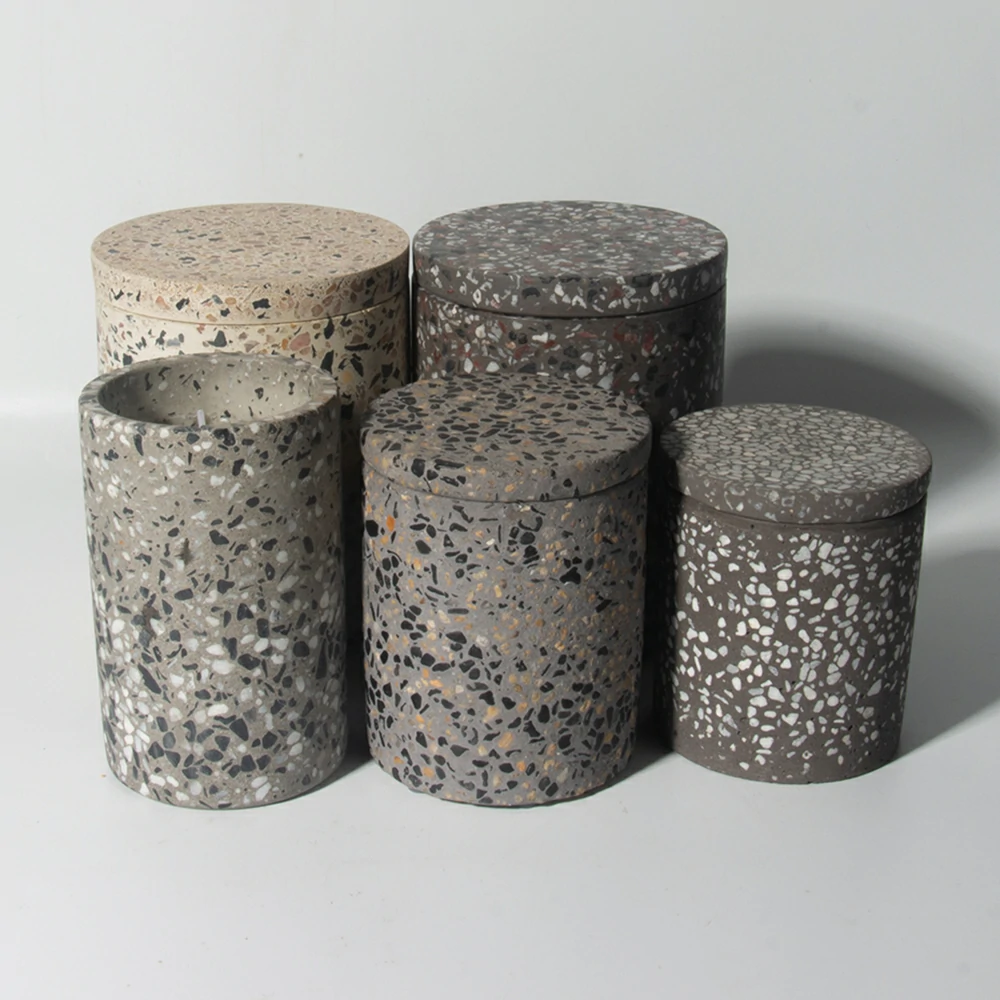  Wholesale Empty terrazzo candle jar home decor water stone terrazzo planter candle holder for scented candles making