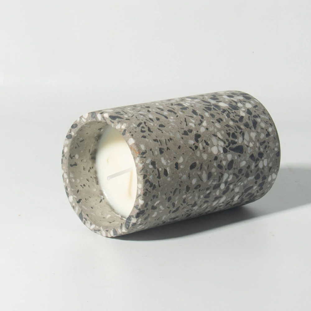  Wholesale Empty terrazzo candle jar home decor water stone terrazzo planter candle holder for scented candles making