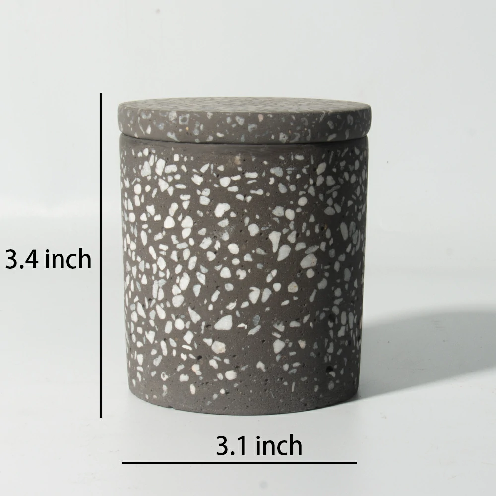 Wholesale New Arrival Empty Terrazzo Stone Candle Concrete Jar with Lid for Soy Wax Candle Making