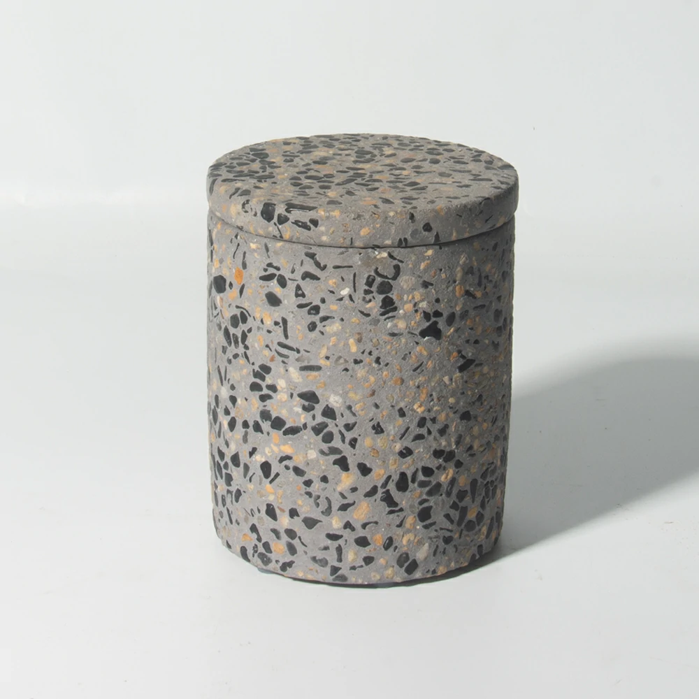 Wholesale New Arrival Empty Luxury Custom Logo Multiple Colors Terrazzo Concrete Candle Jars with Lids