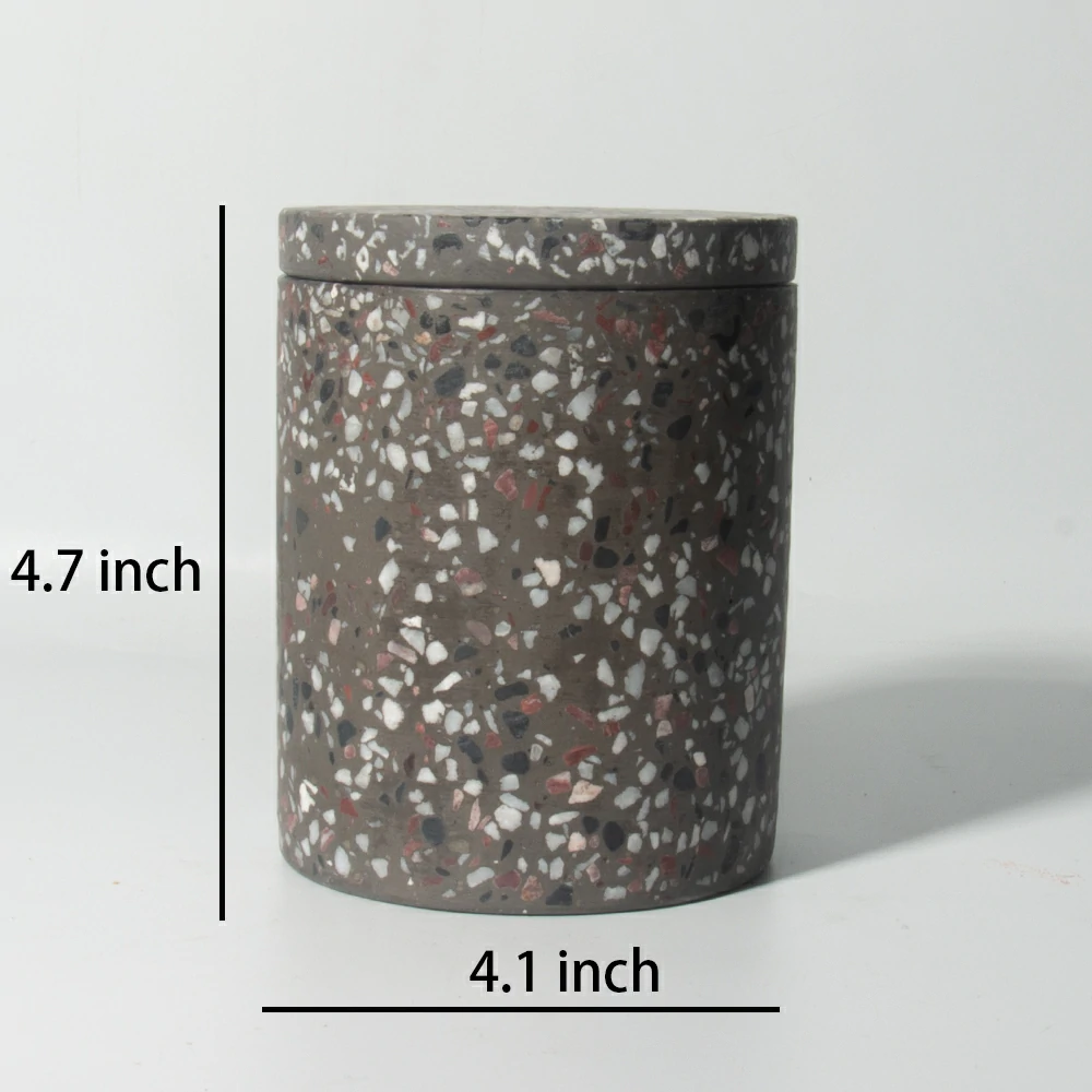 Recycled concrete terrazzo candle jars wholesale empty container for candle vessel making customized candle jars with lid