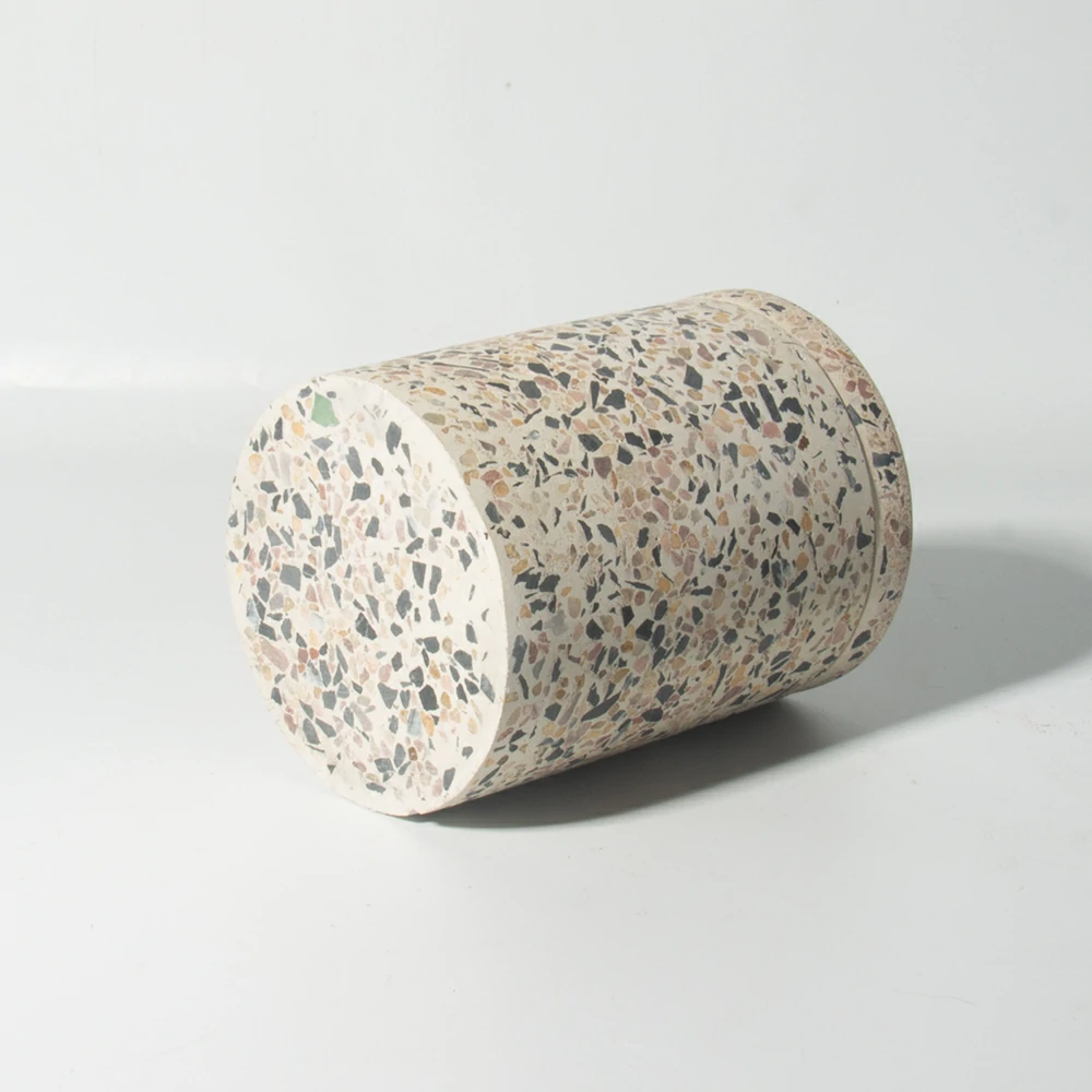 Recycled concrete terrazzo candle jars wholesale empty container for candle vessel making customized candle jars with lid