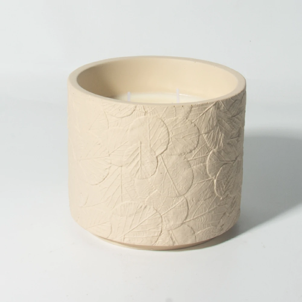 Simple scented candle cup container soy wax vessels fragrance decoration custom logo support  leaves texture concrete/cement candle jar