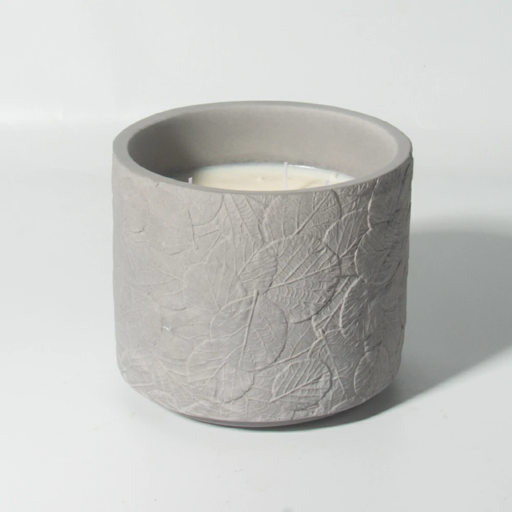 Simple scented candle cup container soy wax vessels fragrance decoration custom logo support  leaves texture concrete/cement candle jar