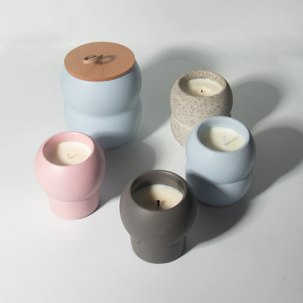 Hot sell cement/concrete natural materials smooth surface blue empty  candle container scents wax candle jars for hotel and home decorations