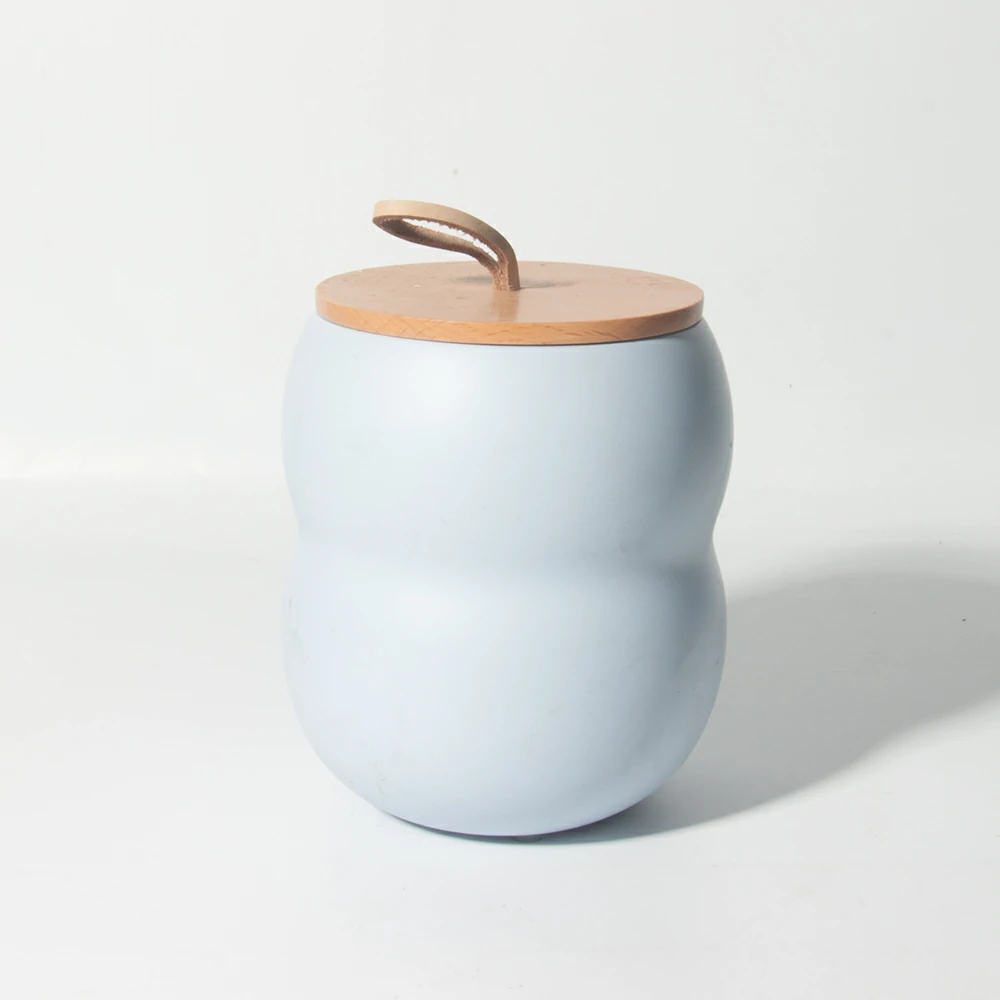 New design cement/concrete wax candle container blue candle jar with wood lid