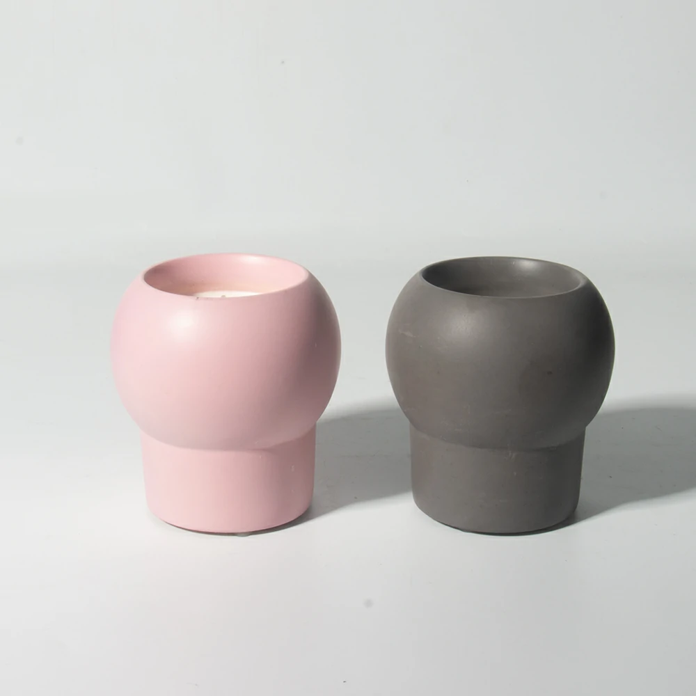 Fashion design cement/concrete natural materials smooth surface grey and pink color for choosing candle container scents wax candle jars for hotel and home decorations