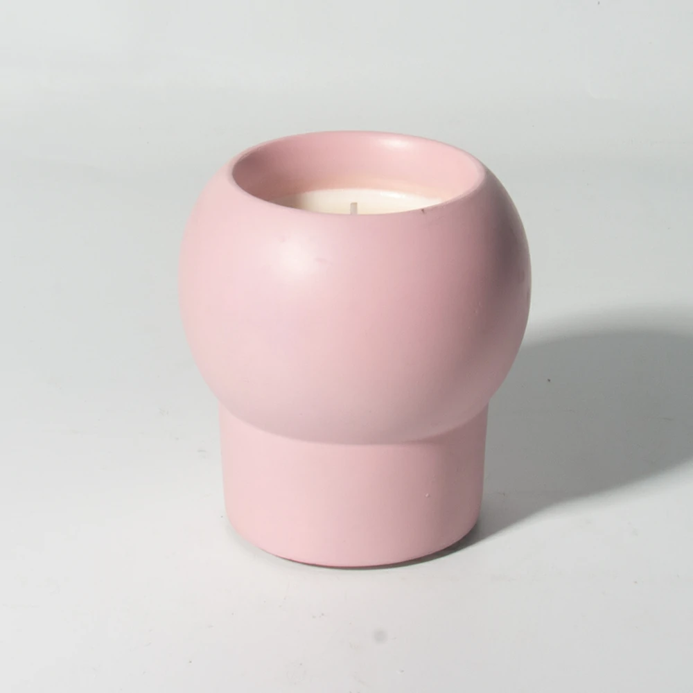 Fashion design cement/concrete natural materials smooth surface grey and pink color for choosing candle container scents wax candle jars for hotel and home decorations