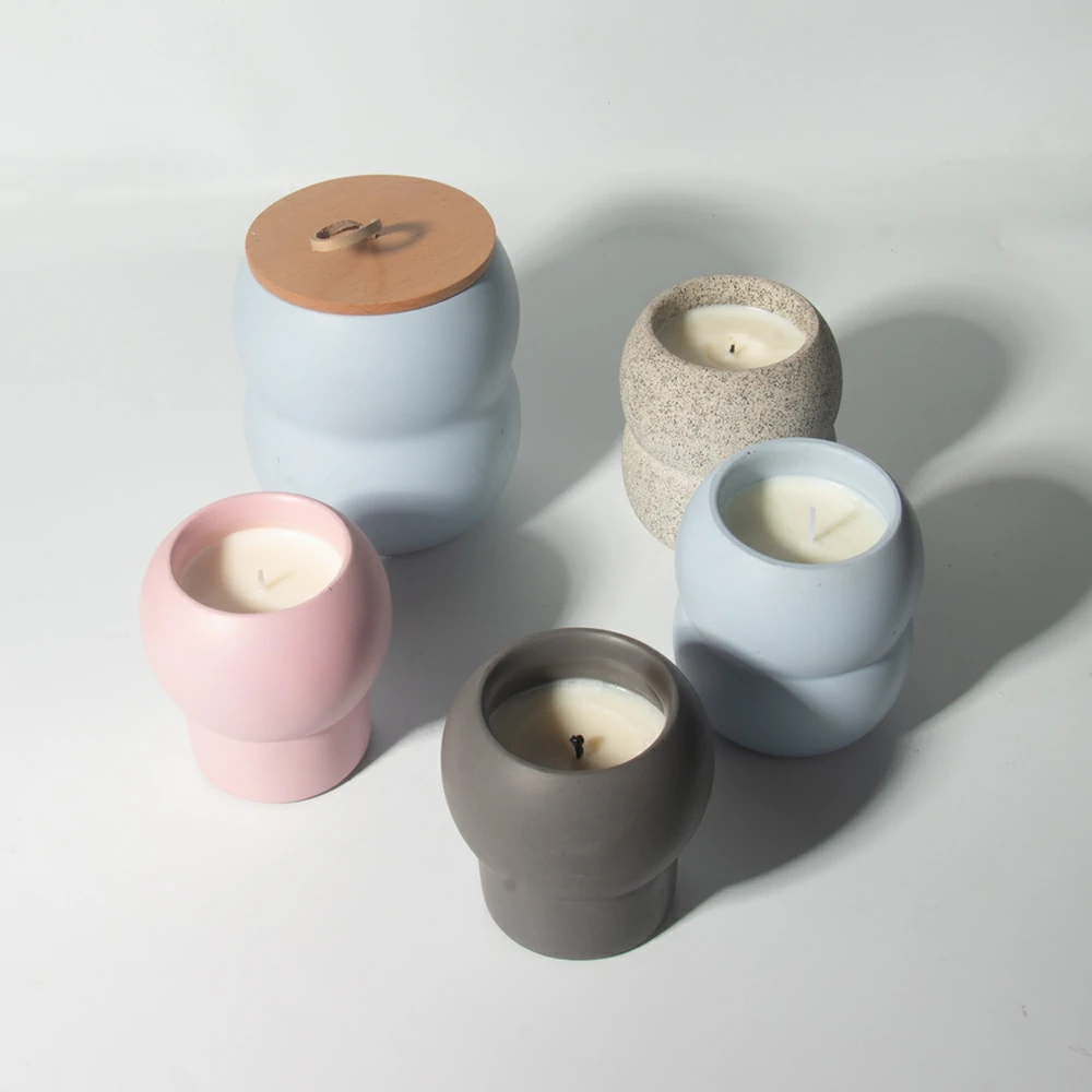 Fashion design cement/concrete natural materials smooth surface grey and pink color for choosing candle container scents wax candle jars for hotel and home decorations