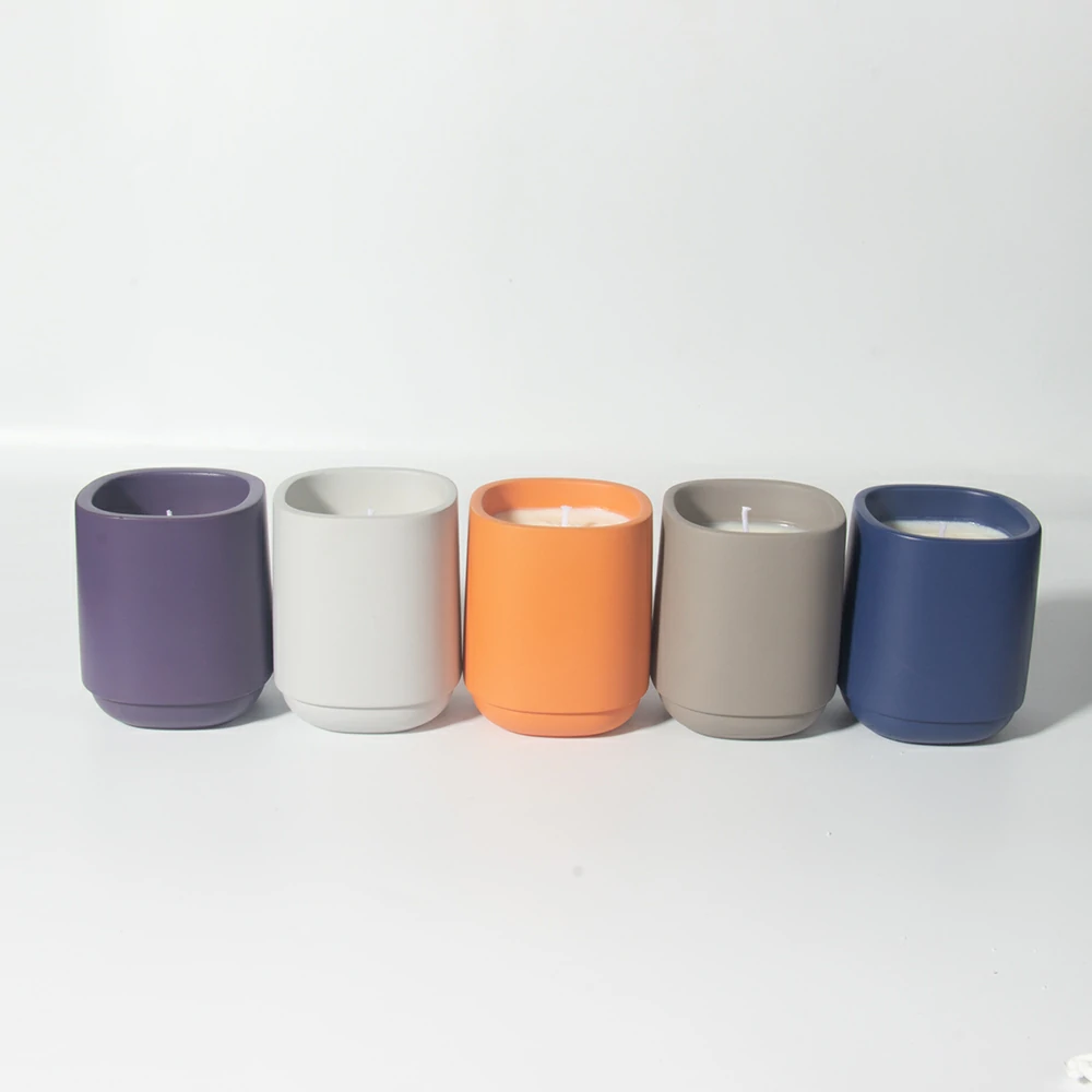 Fashion design cement/concrete natural materials smooth surface multi color for choosing candle container scents wax candle jars