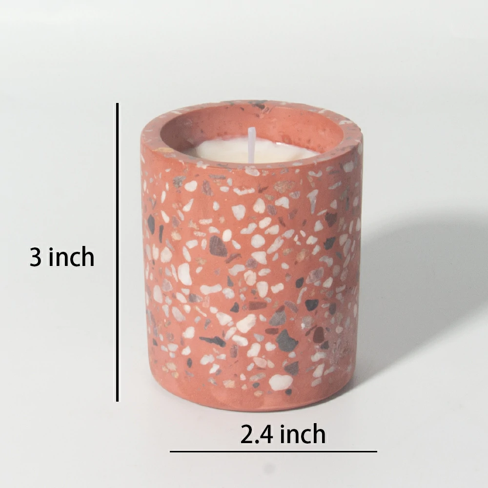 New design red terrazzo stone candle container cement/concrete candle vessels natural materials empty candle jars for decorations