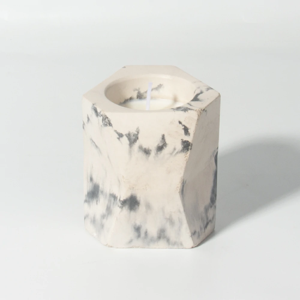 Moden iregular shape design cement/concrete candle vessels natural materials marble effect scents wax candle jars canlde container for home and hotel using