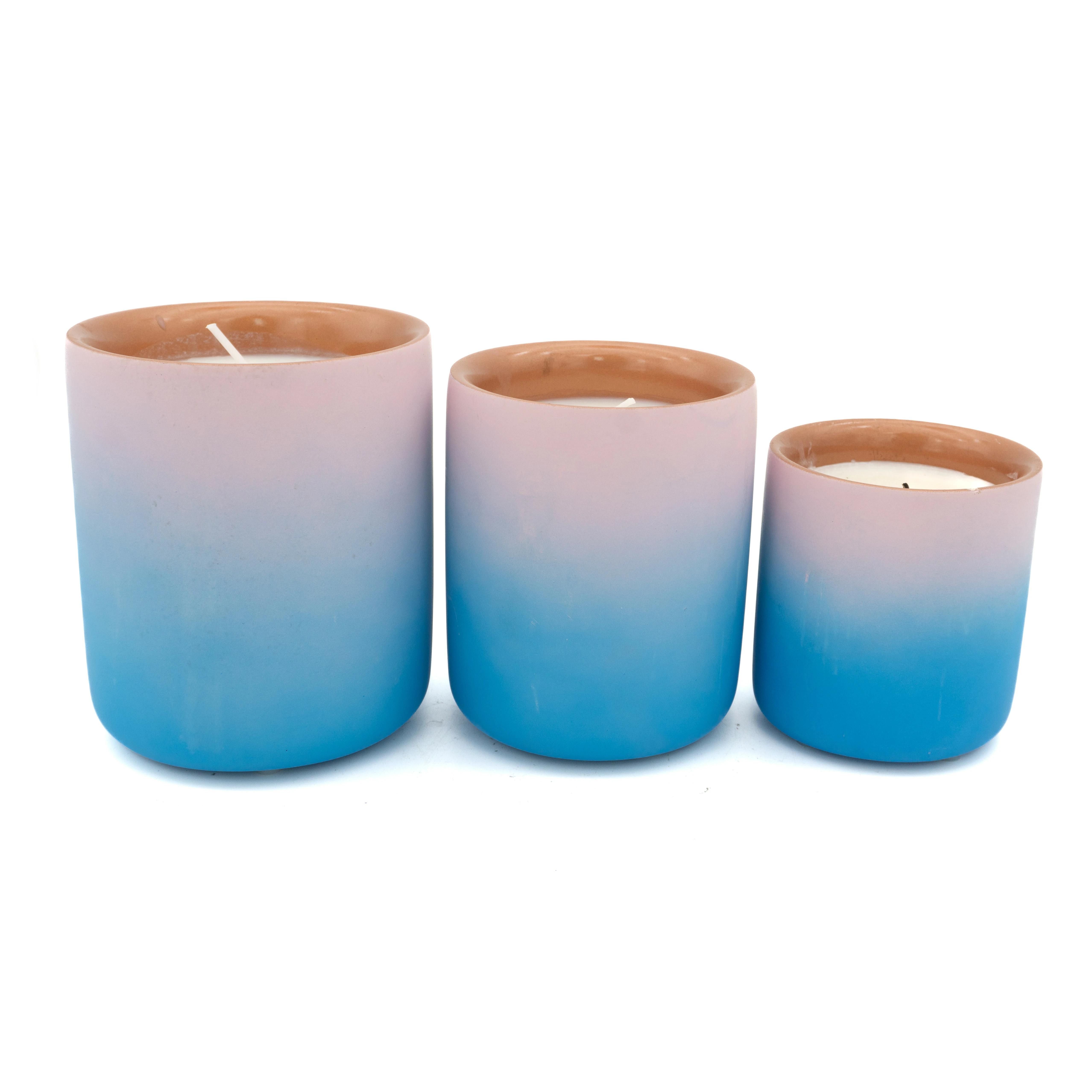 Custom engraved logo supporting eco-friendly material cement/concrete blue and pink gradient empty candle jars for home decorations