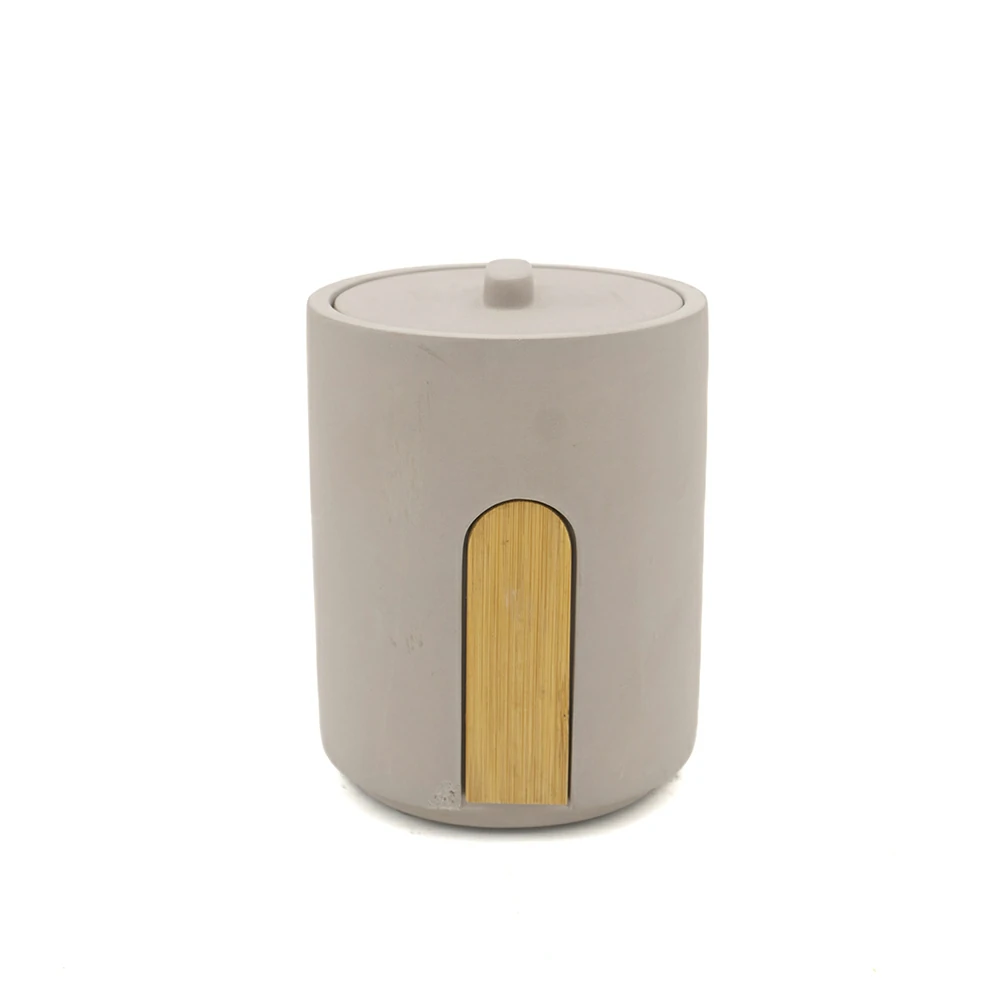 Custom logo supporting unique design eco-friendly cement/concrete gradual off-white wax candle jar with lid for hotel and SPA using