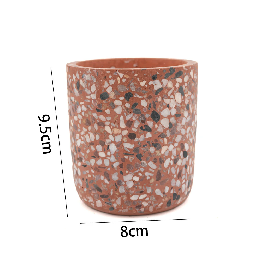 Moden cylinder design terrazzo cement/concrete candle container scents wax candle jars for hotel and home using custom logo and color supporting