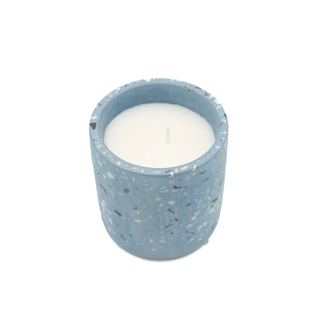 Moden cylinder design terrazzo cement/concrete candle container scents wax candle jars for hotel and home using custom logo and color supporting