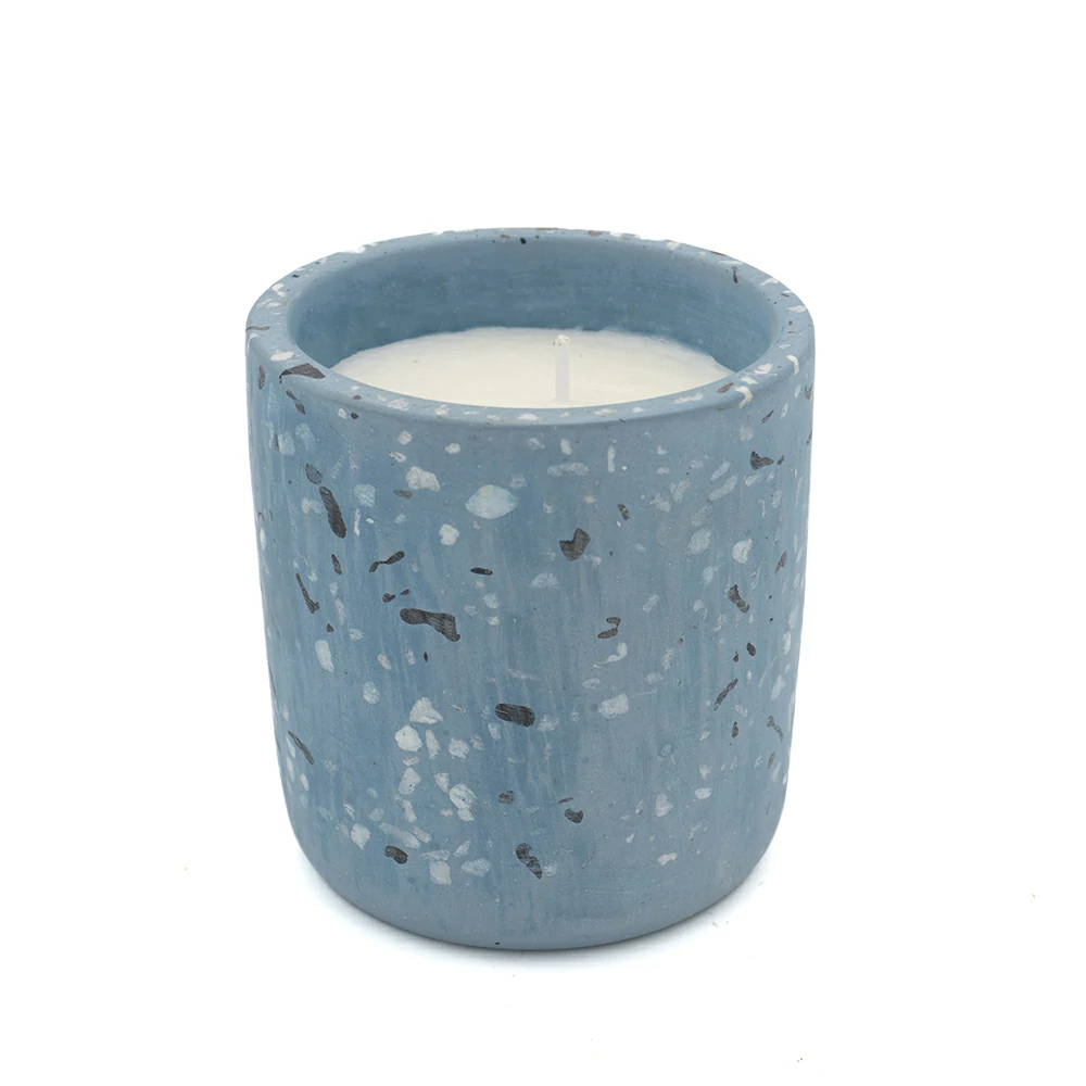 Moden cylinder design terrazzo cement/concrete candle container scents wax candle jars for hotel and home using custom logo and color supporting