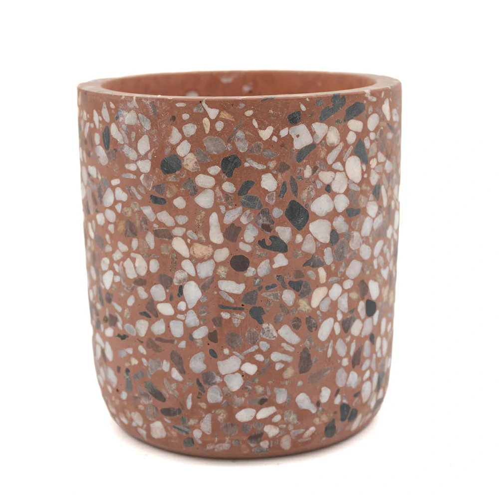 Moden cylinder design terrazzo cement/concrete candle container scents wax candle jars for hotel and home using custom logo and color supporting