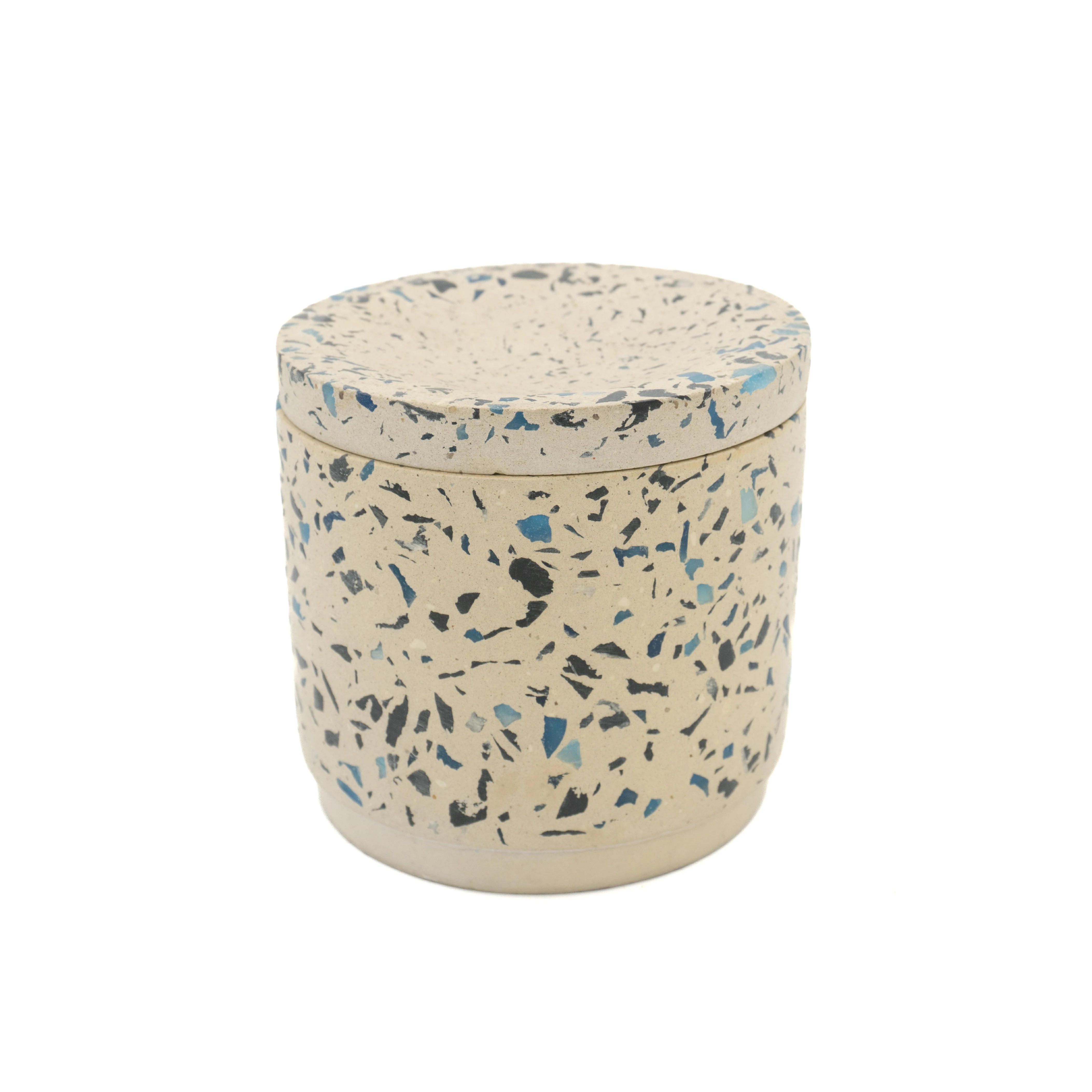 Eco-frinedly material cement/concrete terrazzo wax candle jar with lid for candle vessel home deoctations custom logo supporting