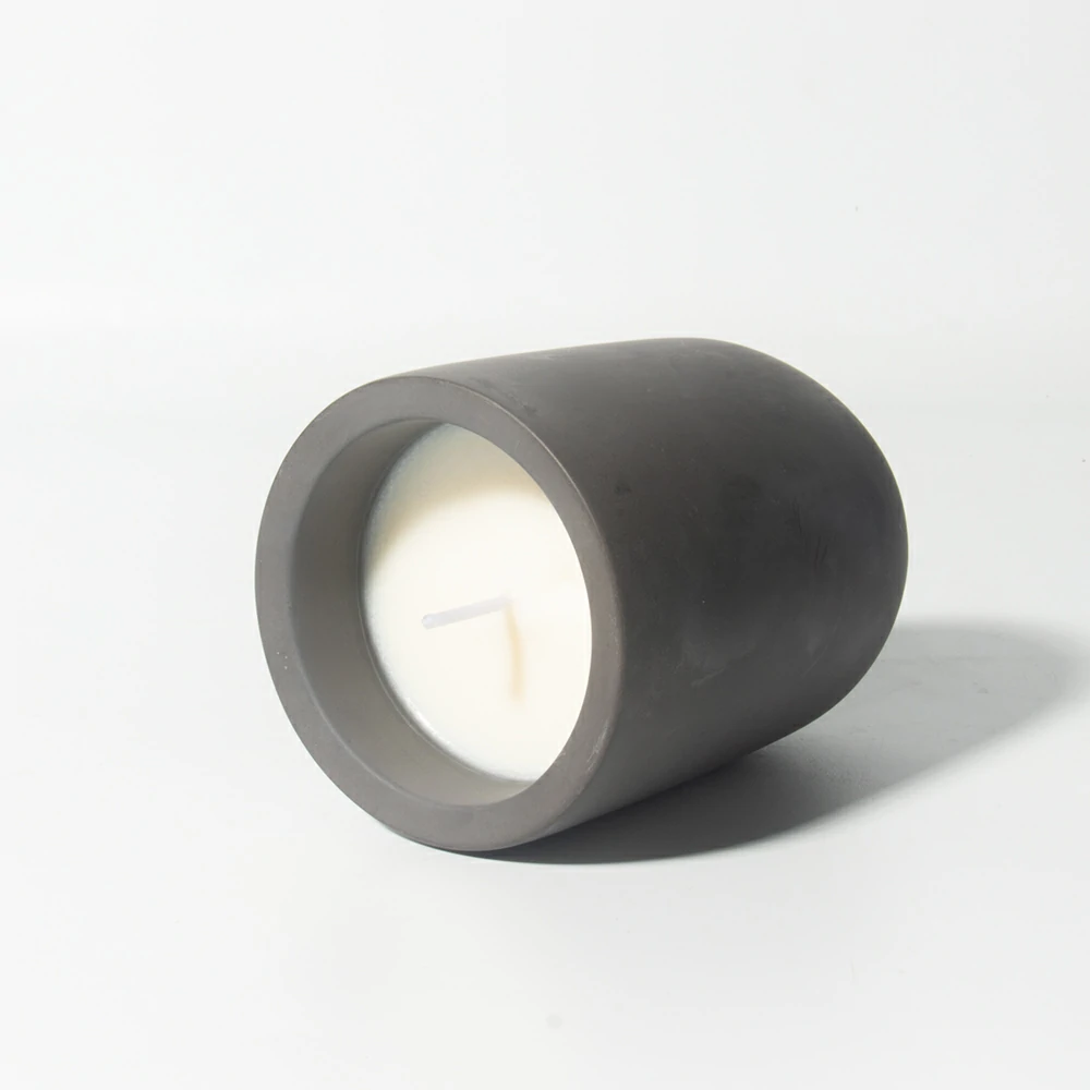 Moden cylinder design cement/concrete dark grey natural materials smooth surface candle container scents wax candle jars for hotel and home using