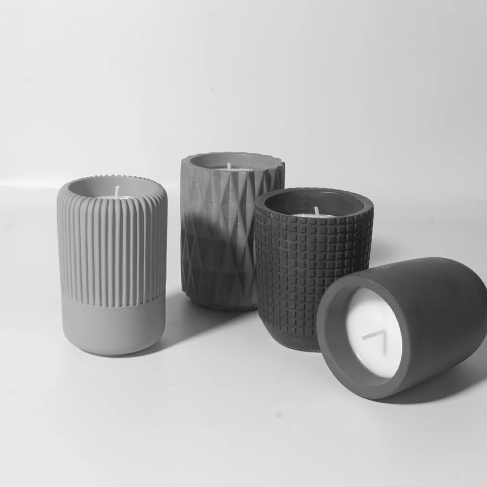 Moden Square lattice design cement/concrete dark grey natural materials scents wax candle jars for hotel and home using